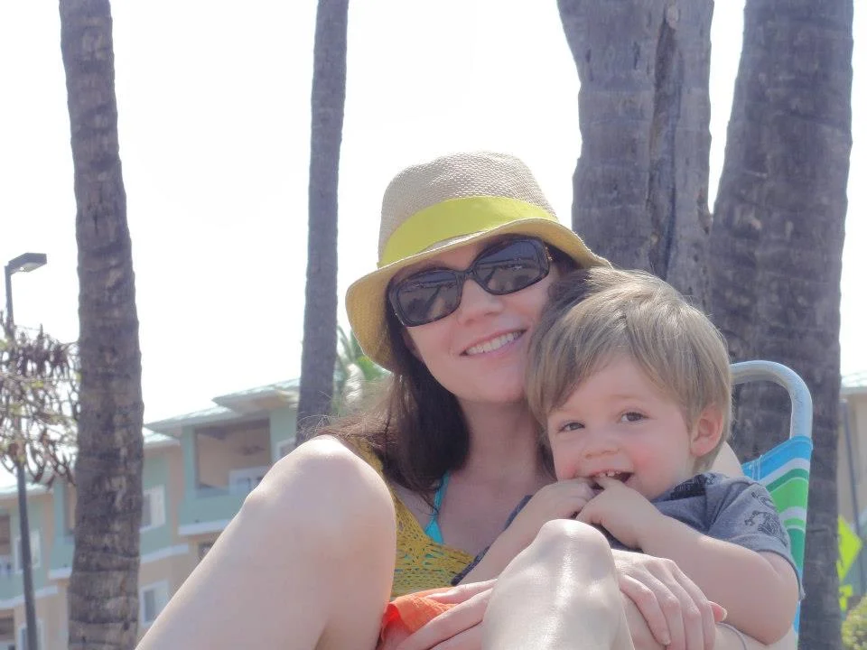 Relaxing while daddy snorkels 